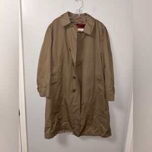 London Towne Vintage Tan Trench Coat Faux Fur Zip Button Men’s 42 Short Classic